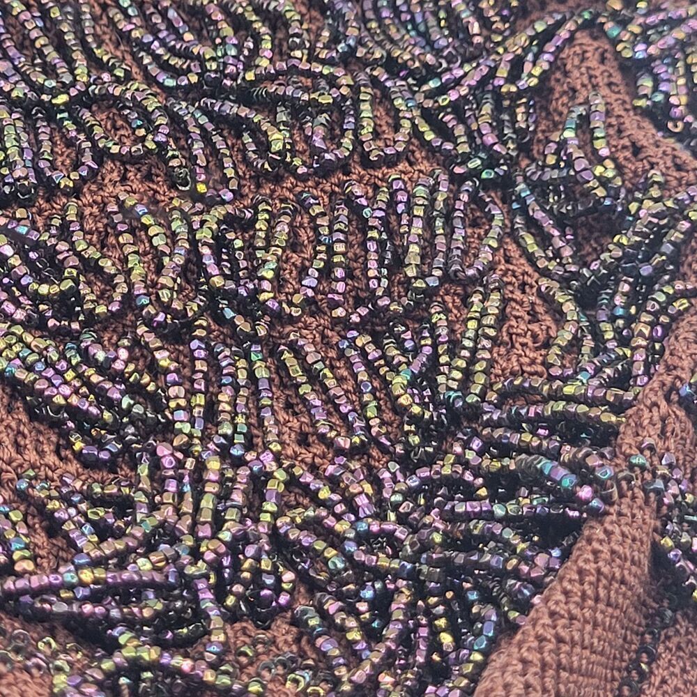 Vintage 1920s Style Brown Beaded Sequin Purse Evening Bag 9in